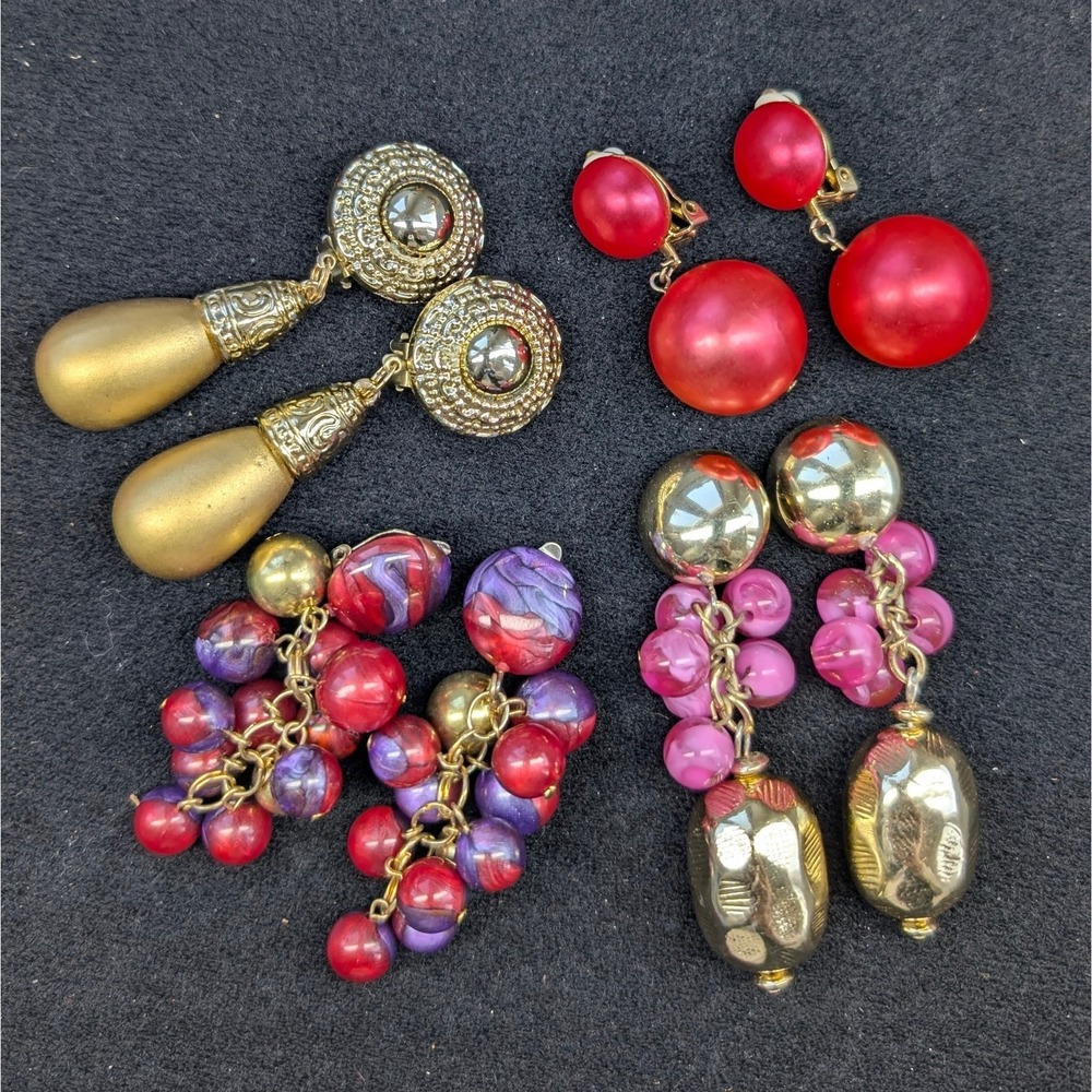 Vintage Big Statement Earrings Lot of 4